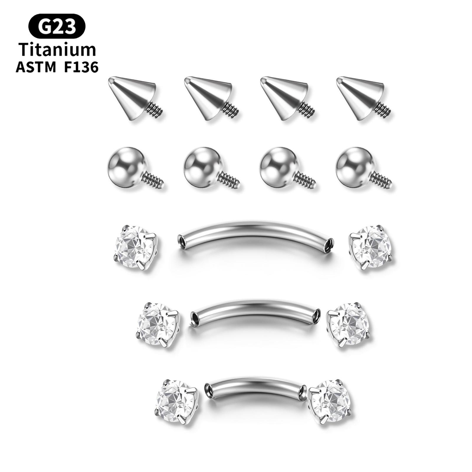 Eyebrow Curved Barbell - 17Pcs/Set Titanium Internal Thread Curved Barbell