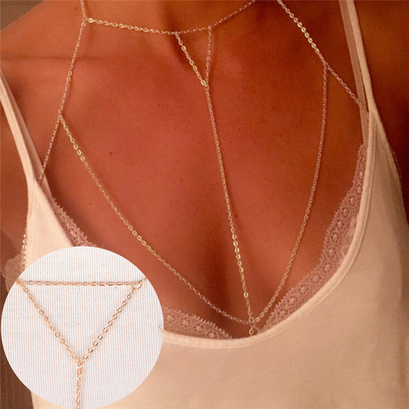 Body Jewelry By The Chain Gang - Gold Silver Fashion Link Chain Bra