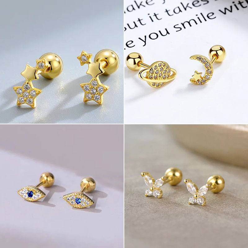Body Jewelry Hypoallergenic - Gold Color Cubic Zirconia Stud Screw