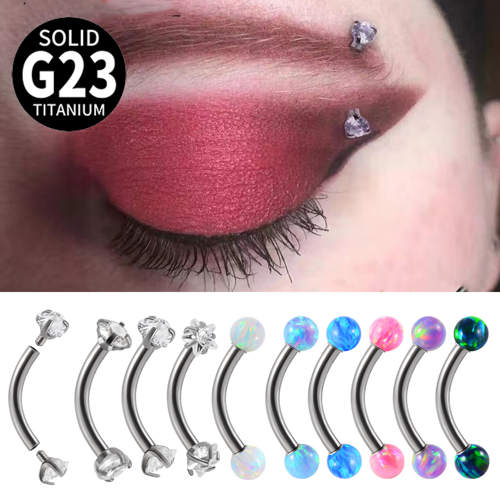 Eyebrow Curved Barbell - 1PC G23 Titanium CZ Internally Threaded