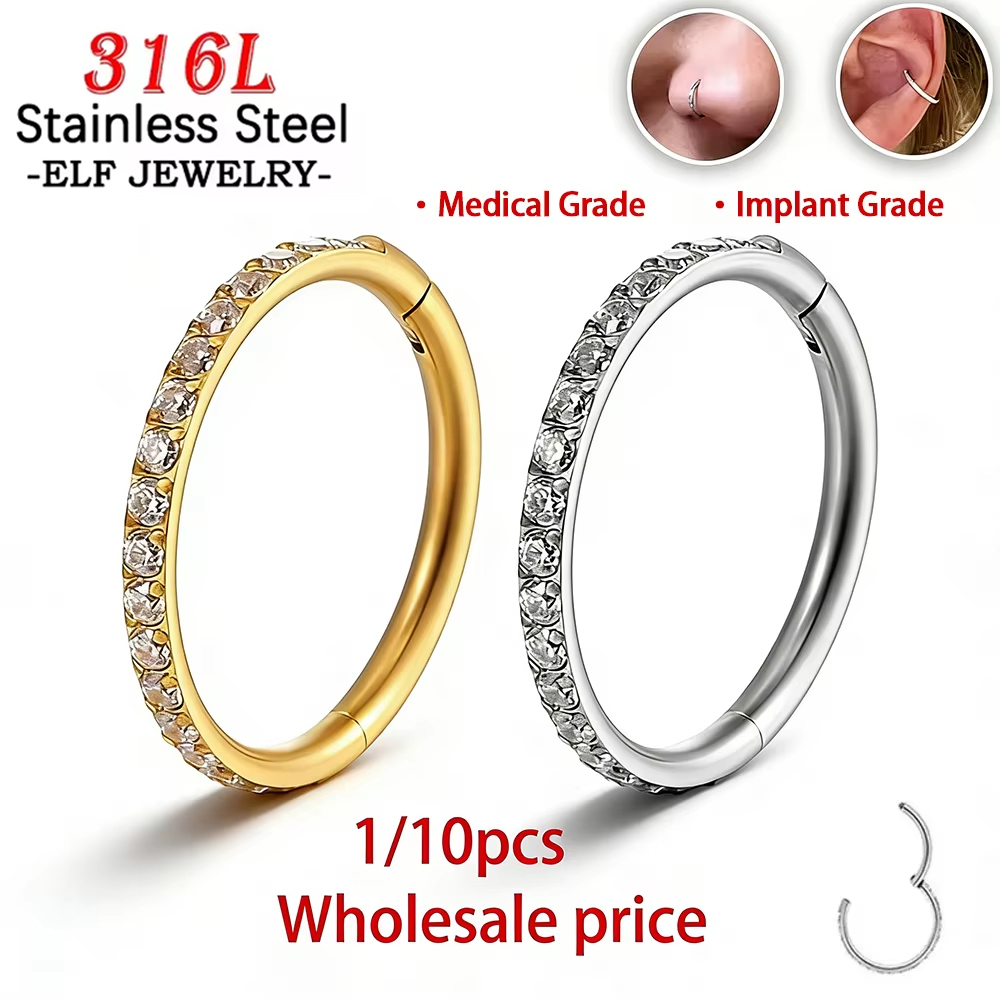Body Jewelry Hypoallergenic - 1/10Pcs 316L Surgical Steel CZ Clicker