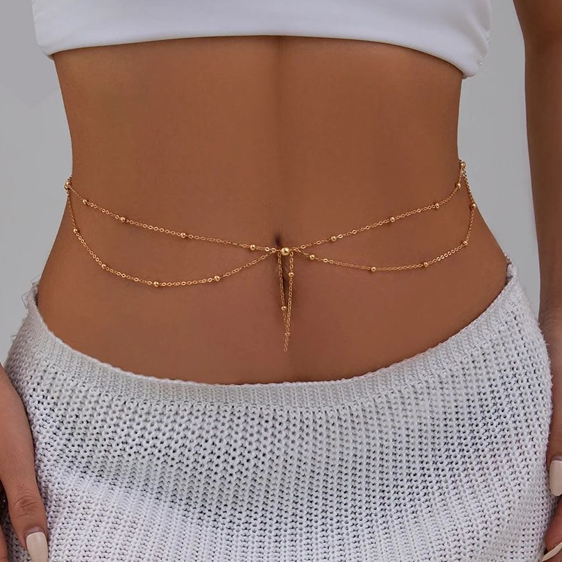 Body Jewelry Chains - KunJoe Multilayer Gold Color Thin Bead