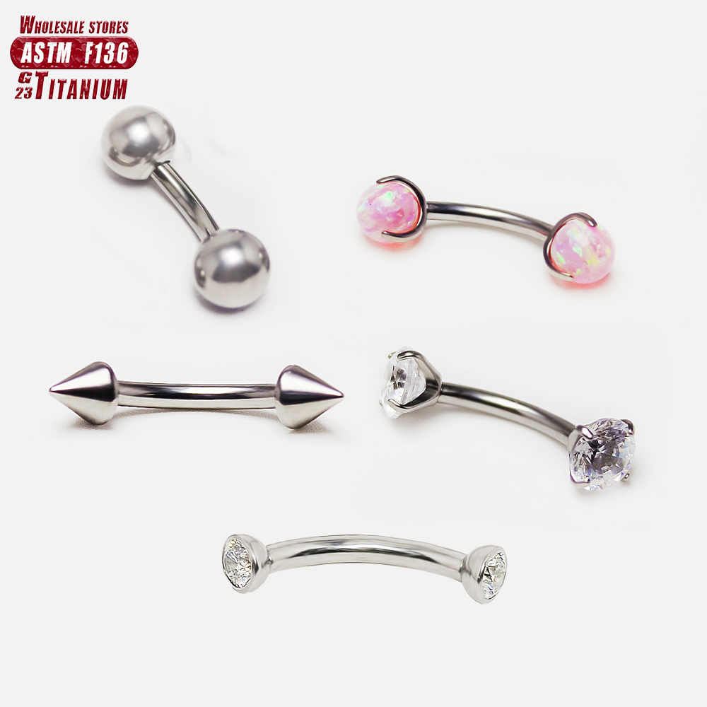 Eyebrow Curved Barbell - F136 Titanium Piercing 3-5mm Opal Curved