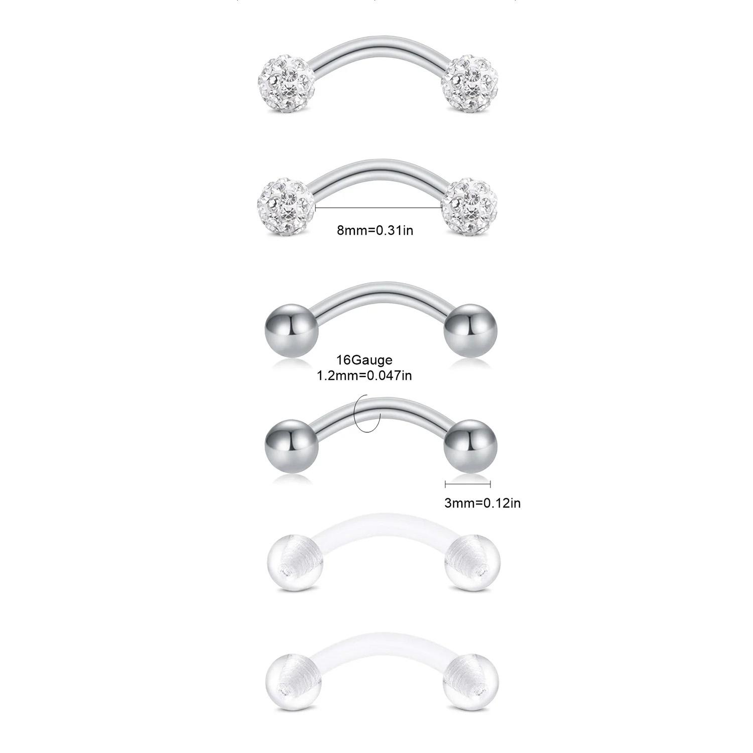 6pcs/Set Elegant Cute 16G Curv - Eyebrow Curved Barbell review and price