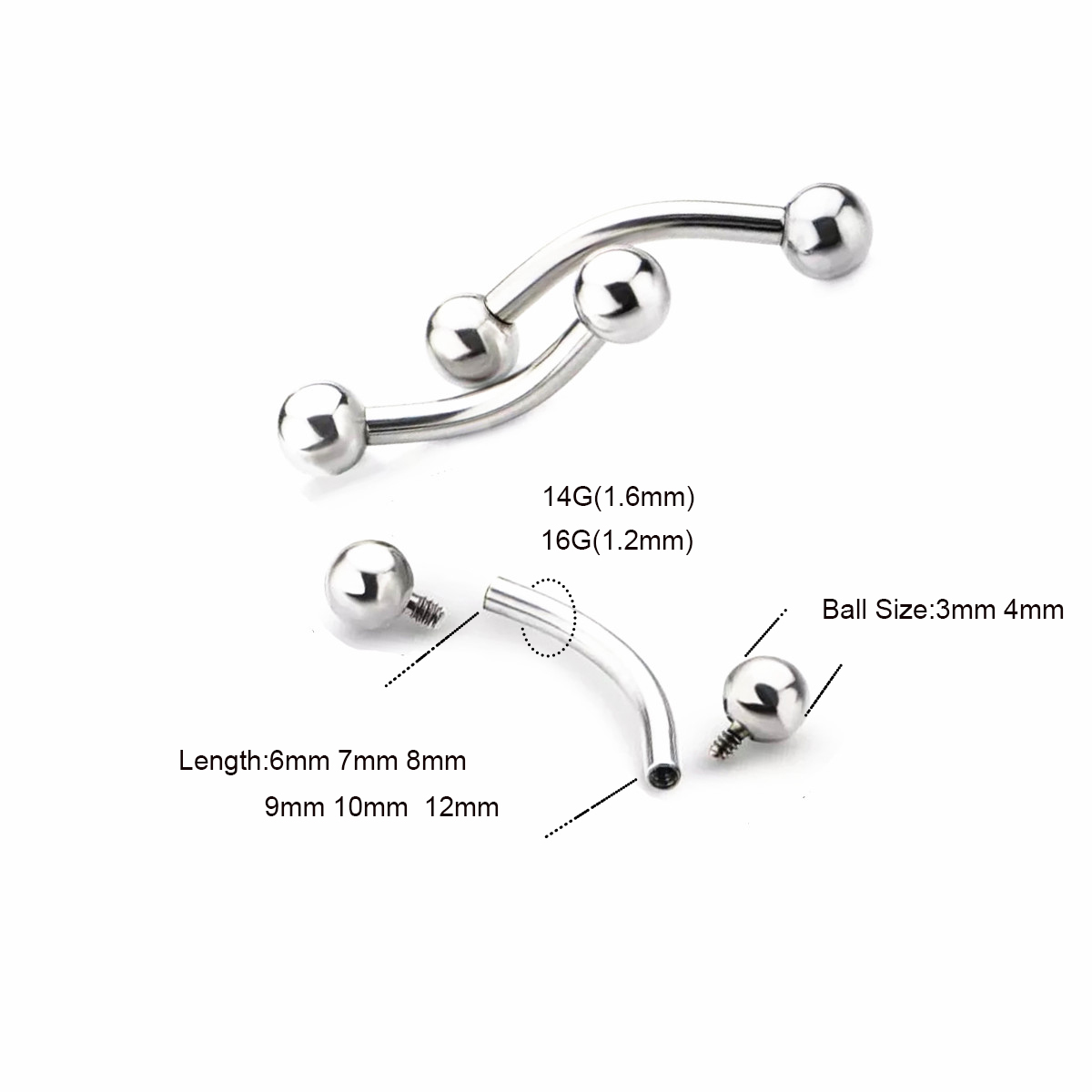 10 Pcs ASTM F136 Titanium 14G  - Eyebrow Curved Barbell review and price
